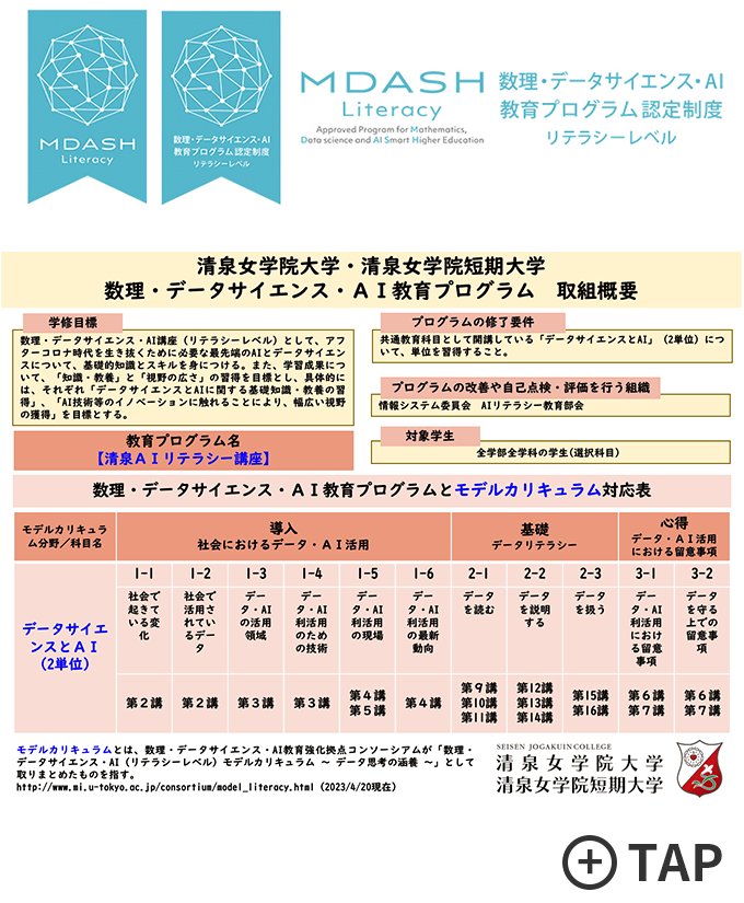 清泉女学院大学・清泉女学院短期大学 数理・データサイエンス・AI教育プログラム 取組概要